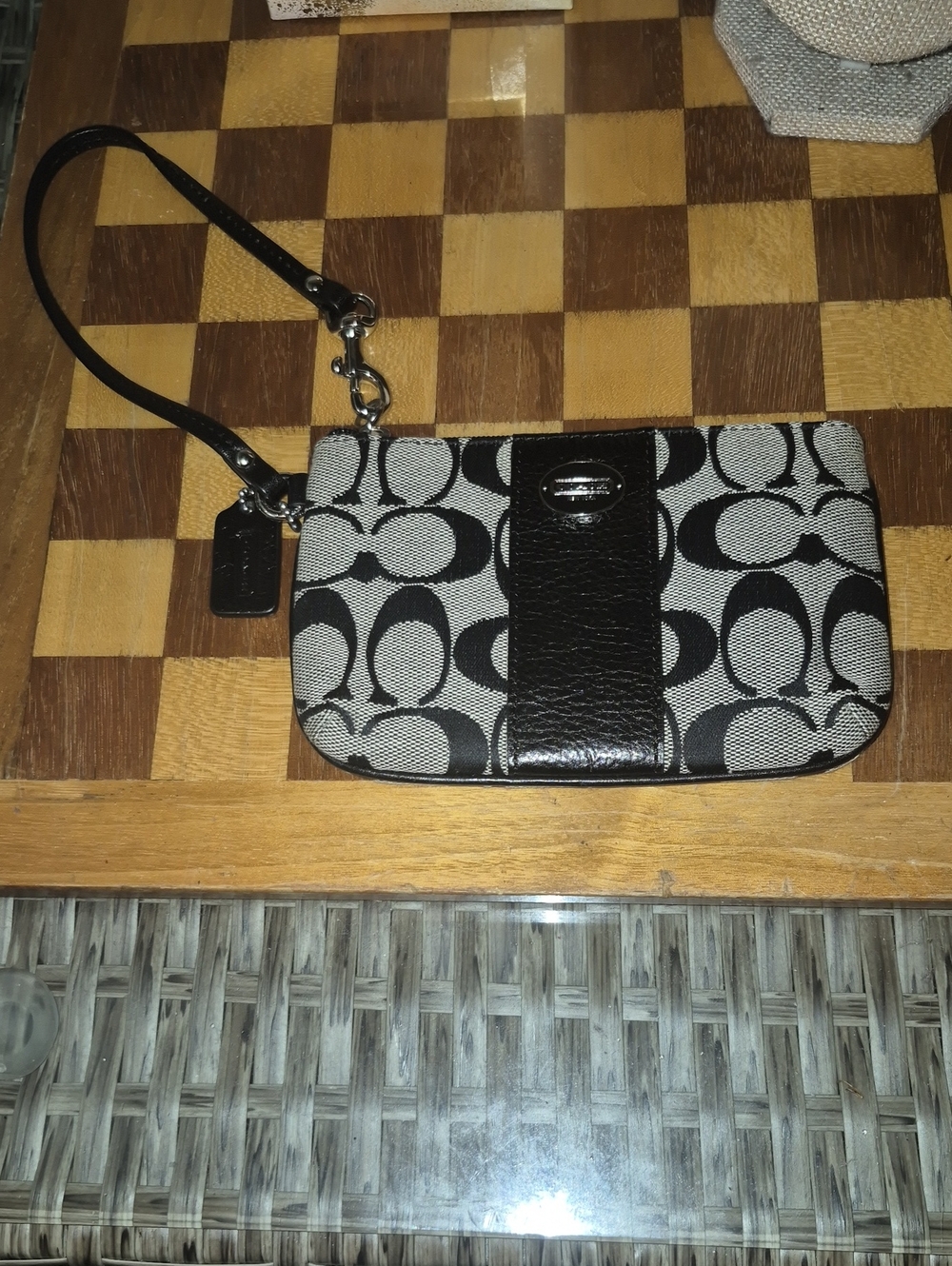 Coach Black and Gray Signature Jacquard Wristlet